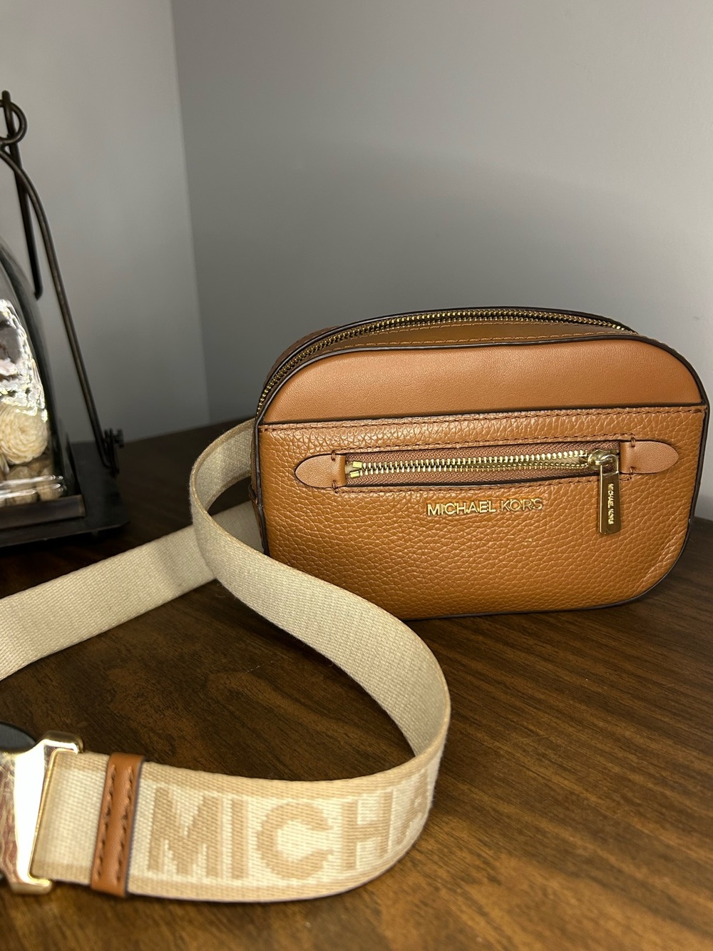Michael Kors Jet Set Brown Leather Belt Bag Gold Tone Hardware